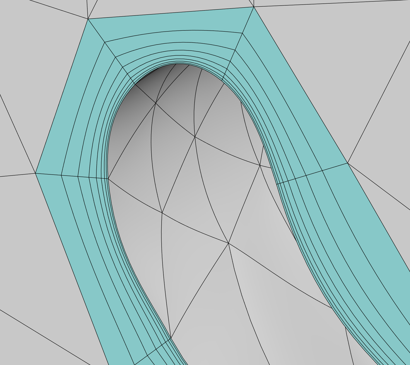 One of the three mesh topologies considered for the wing-root junction, where the boundary-layer partition meets the wall.
