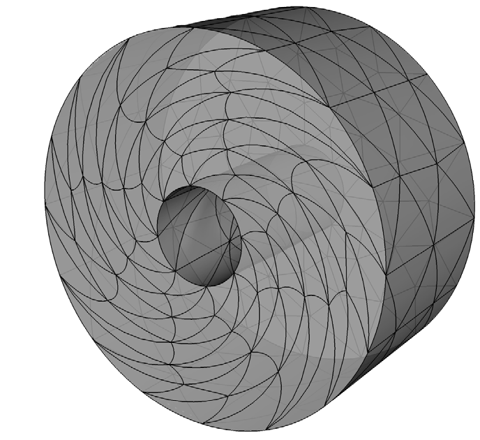 Visualisation of the thermal stresses for a rotation angle of 120°: the axis lengths of each ellipse represent the eigenvalues of the pseudo-thermal stress tensor, oriented along its eigenvectors.