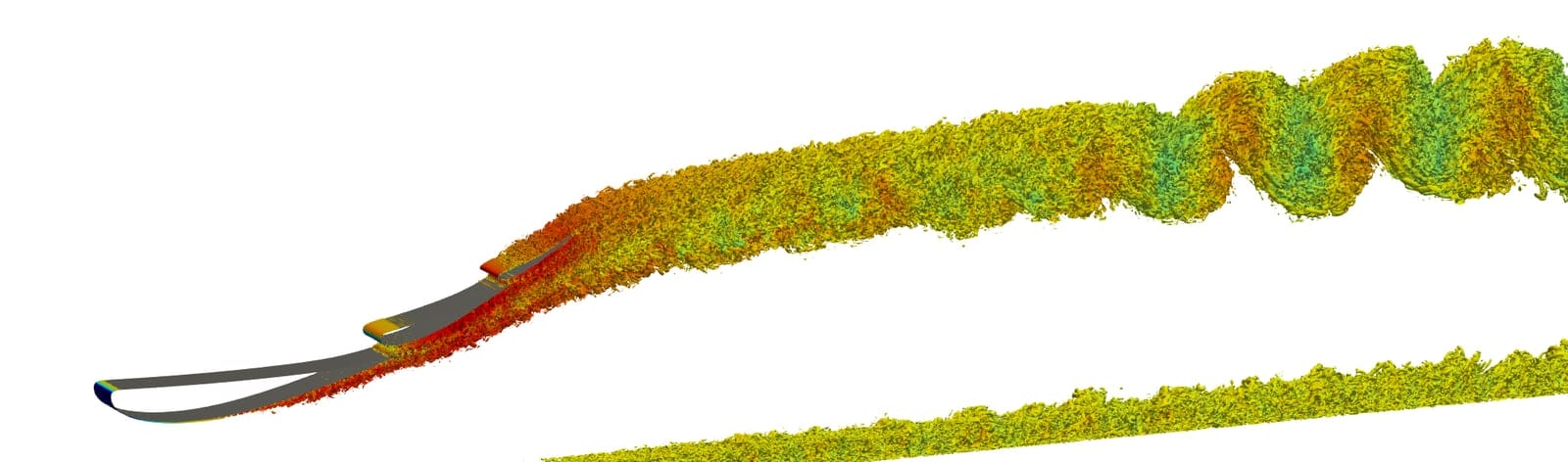 Turbulent wake developing behind a multi-element wing in a large scale-resolving simulation
